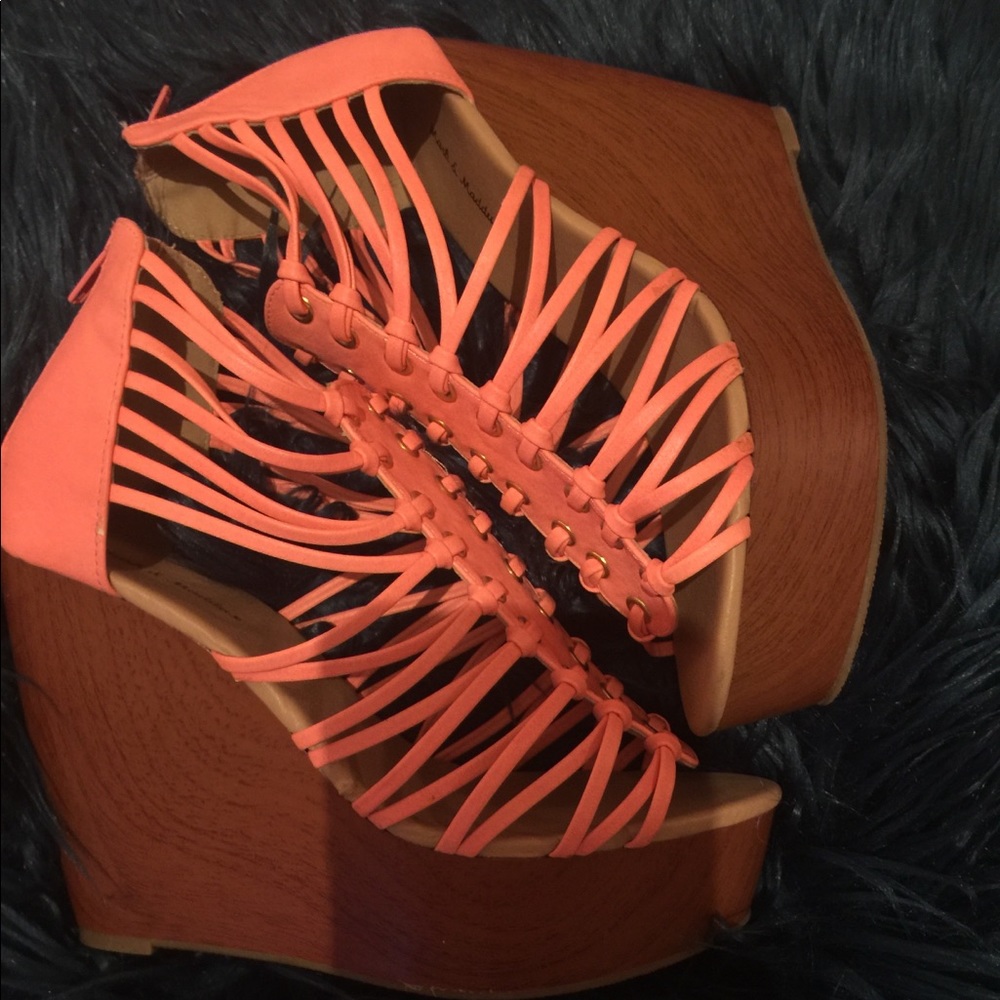Coral color wedge shoes